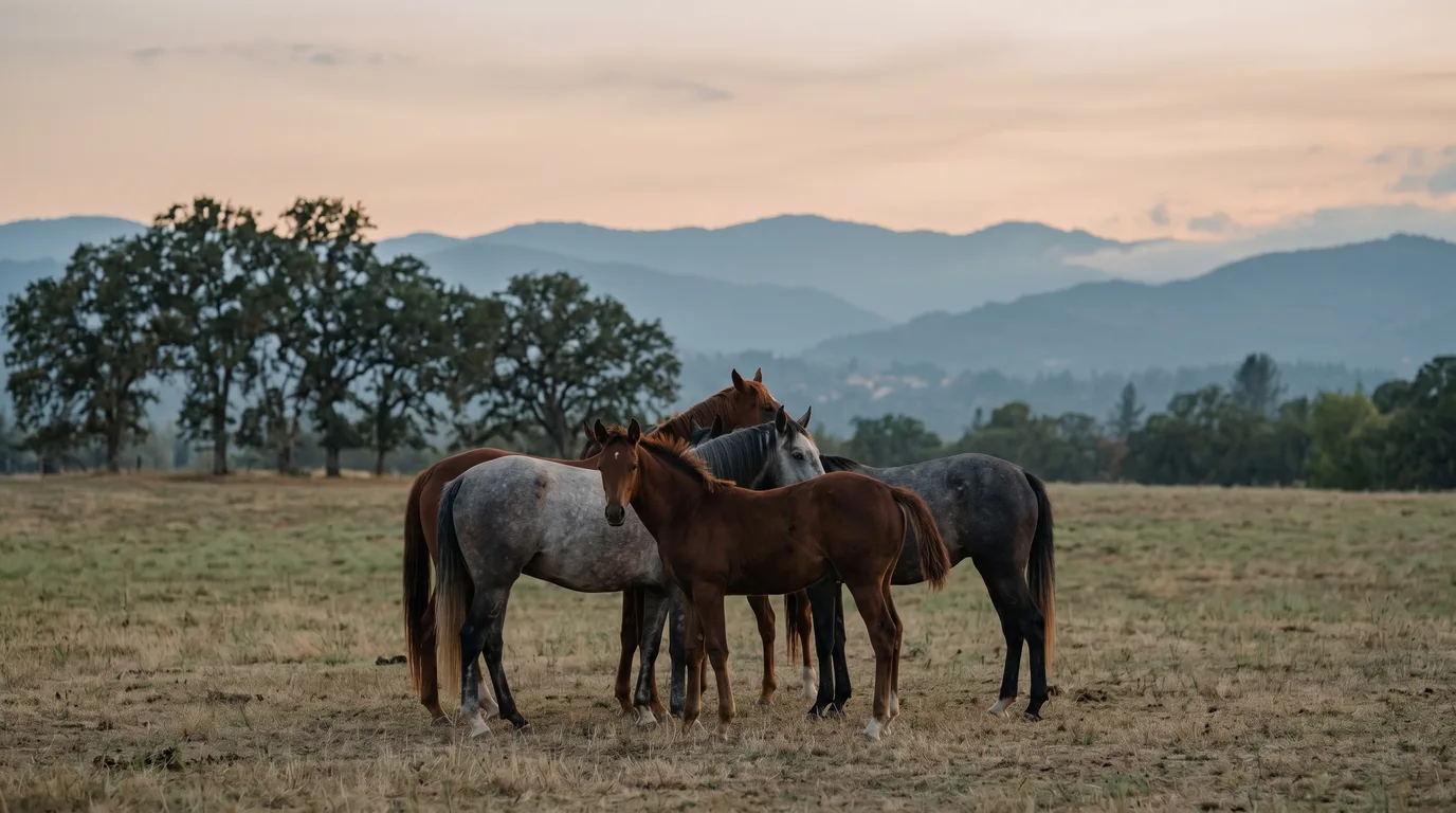 Chevaux en liberté, Ferme équestre Le Relais de Vazeille, Ardèche